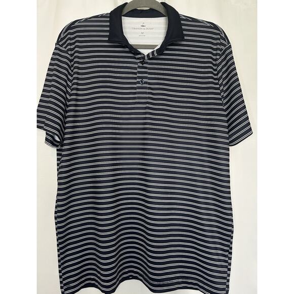 Grayson Dunn Men’s Polo Shirt SZ Medium Navy White Stripe Casual Golf Activewear - Picture 1 of 7